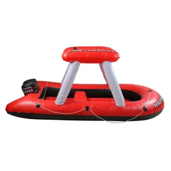 Swimline 60" Fire Boat Inflatable Ride-On Swimming Pool Float with Water Squirter Toy - Red/White image {1}