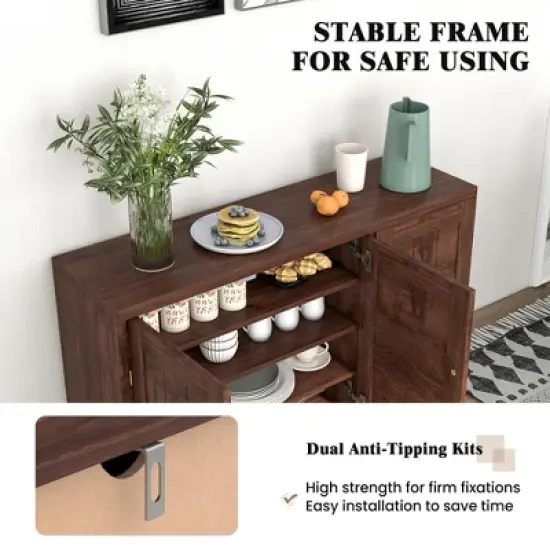 Costway 3-Door Buffet Sideboard Storage Credenza Cabinet Console Adjustable Shelf Brown/White Wash image {6}