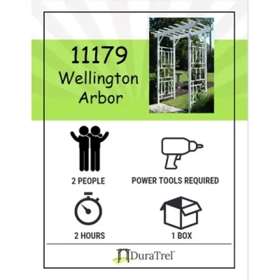 Dura-Trel Wellington Arbor, 72 by 85 Inch PVC Patio Garden Arch, Outdoor Backdrop Frame Decoration or Trellis for Climbing Plants, White image {4}