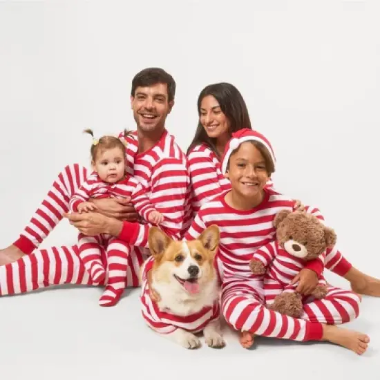 Leveret Matching Family Pajamas Red and White Striped image {3}