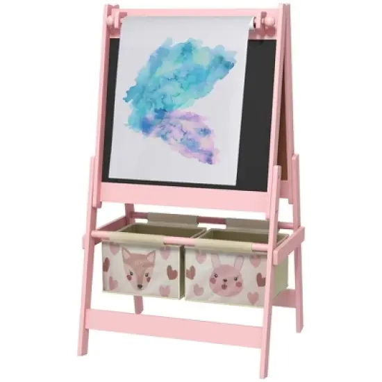 INFURNIC Baby Activity Gyms Art for Kids with Paper Roll, Double Sided Whiteboard and Chalkboard with Painting Paper Stand, Pink, 21.3"*18.3"*36.5" image {5}