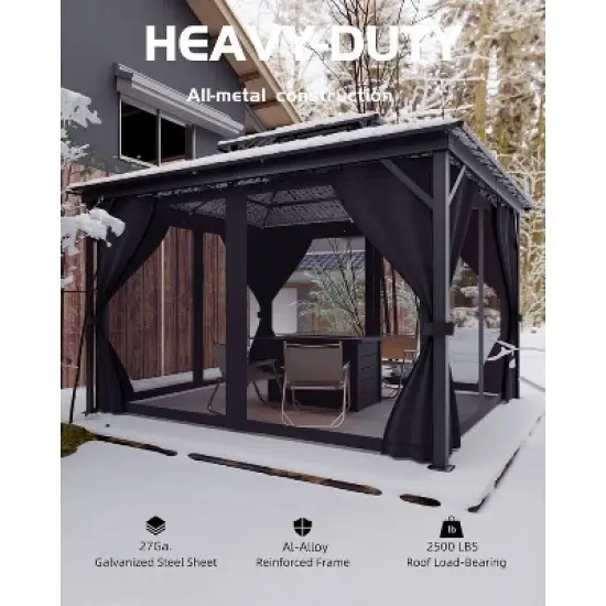 GustoWave 10'x12' Outdoor Double Hardtop Patio Gazebo for Deck, Backyard, Lawn, Garden image {2}