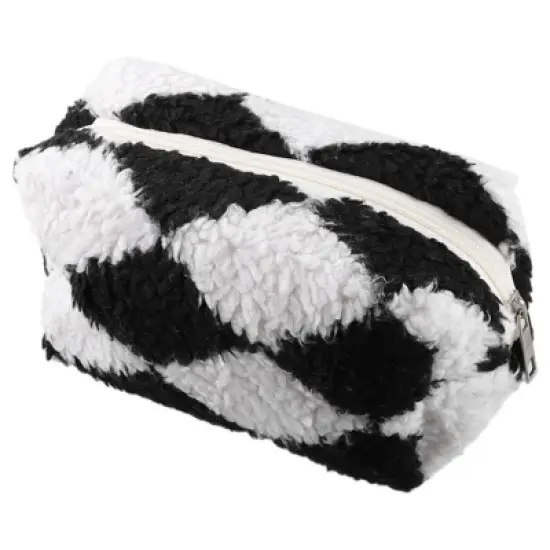 Unique Bargains Portable Travel Terry Cloth Plaid Pattern Makeup Cosmetic Storage Bag 1 Pcs image {6}