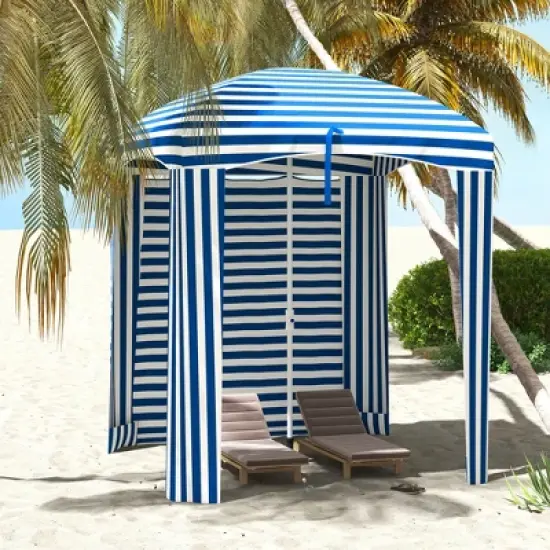 Outsunny 5.9' x 5.9' Cabana Umbrella, Outdoor Beach Umbrella with Windows, Sandbags, Carry Bag image {1}
