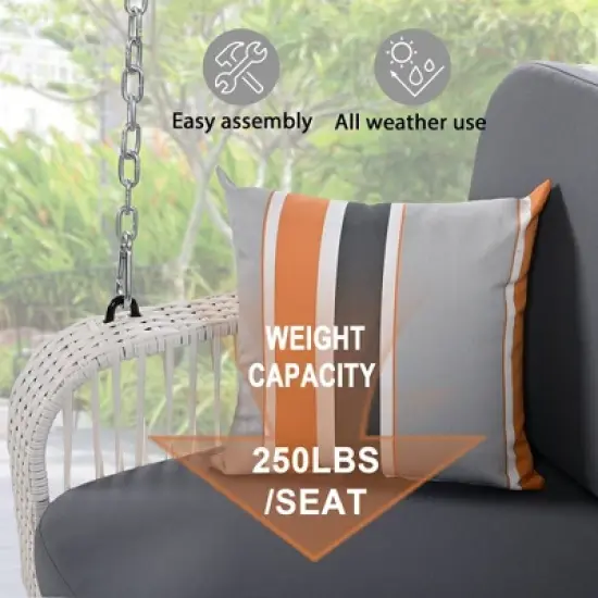 PE Wicker Porch Swing, 2-Seater Hanging Bench With Chains, Patio Furniture Swing For Backyard Garden Poolside image {3}