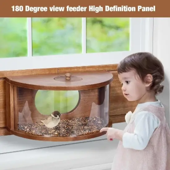 Snynuxx Window Bird Feeder Inside House with 180&deg; Clear View, Durable Wood and Safe Birder Feeder image {2}