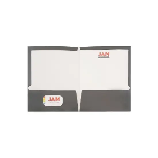 JAM Paper Laminated Two-Pocket Glossy Presentation Folders Grey 31225352A image {2}