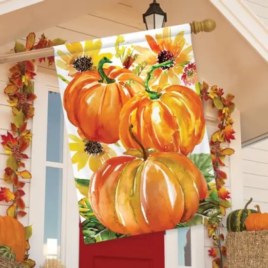 Watercolor Pumpkins Autumn House Flag Sunflowers Fall 28" x 40" Briarwood Lane image {2}