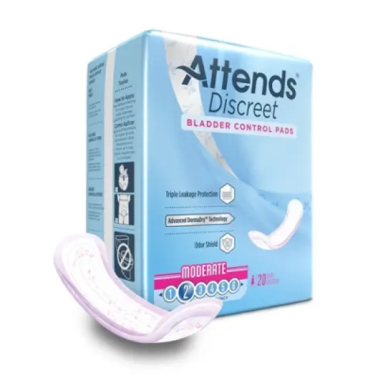 Attends Discreet Female Incontinent Pad Breathable 10.5" L ADPMOD, Moderate, 20 Ct image {4}
