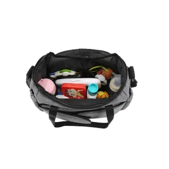 Gray and Black Multi-Compartment Diaper Bag with Changing Pad image {3}