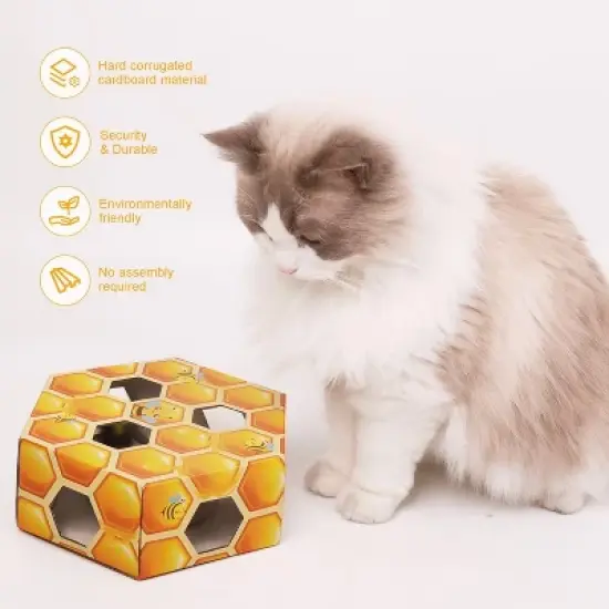 Allforpaws Interactive Cat Toy Peek'A'Pounce Fuzzy Hive Cat Toy, Yellow image {3}