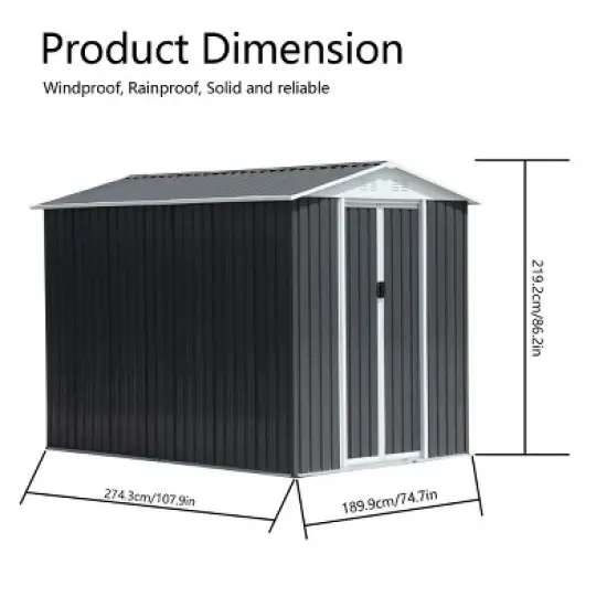 6x9 FT Outdoor Metal Storage Shed with Apex Roof, Waterproof Panels, Ventilation, and Aluminum Frame - Coolbibila image {3}
