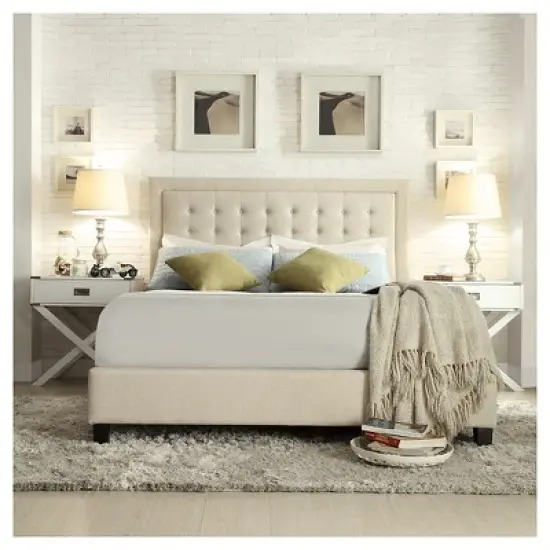 Queen Hudson Button Tufted Bed Oatmeal - Inspire Q image {2}