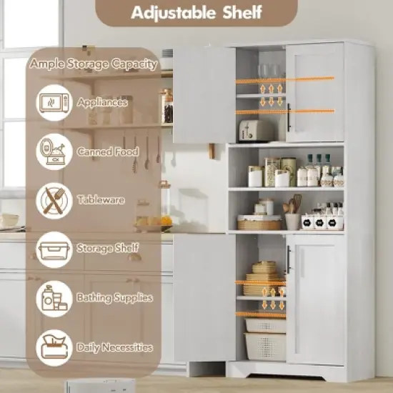 Coolmee 67 inch Tall Storage Cabinet, Bathroom Cabinet with 4 Doors and Adjustable Shelves, Kitchen Pantry Cabinets, Cupboard for Living Dining image {5}