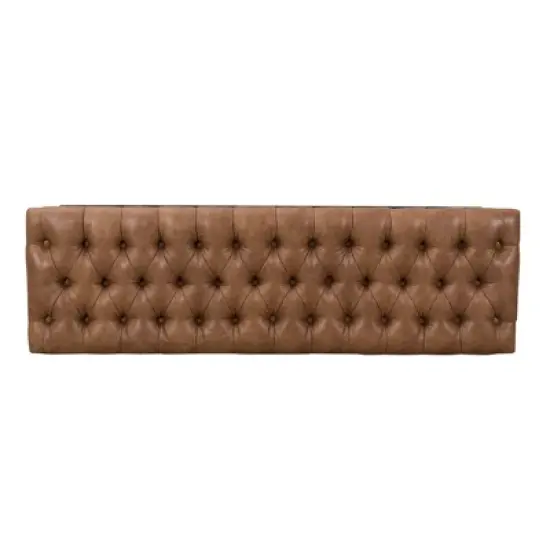 52.25" Draper Large Decorative Bench with Button Tufting Light Brown Faux Leather - HomePop image {4}