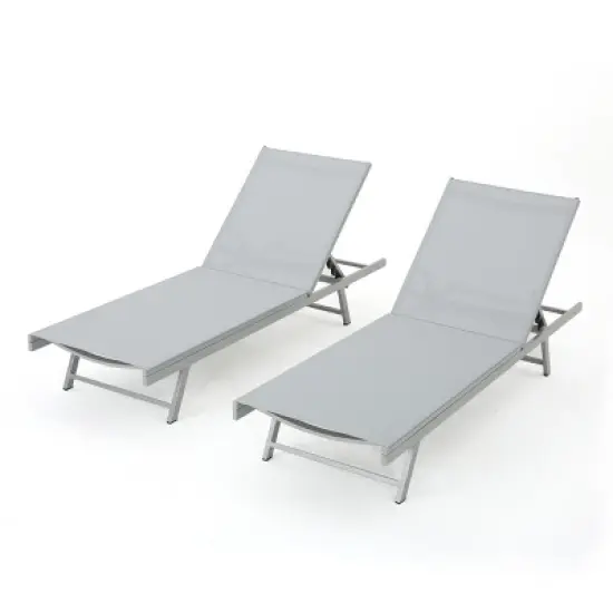 GDFStudio Simon Outdoor Aluminum and Mesh Armless Adjustable Chaise Lounge (Set of 2) image {10}