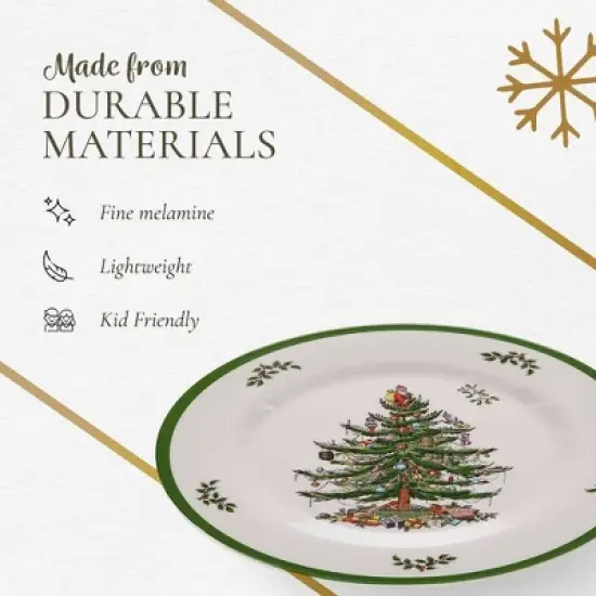Spode Christmas Tree Melamine Salad Plate (Set of 4) - 8 Inch Shatterproof Serving Plate - Festive Tableware, Dishwasher Safe Dinnerware image {4}