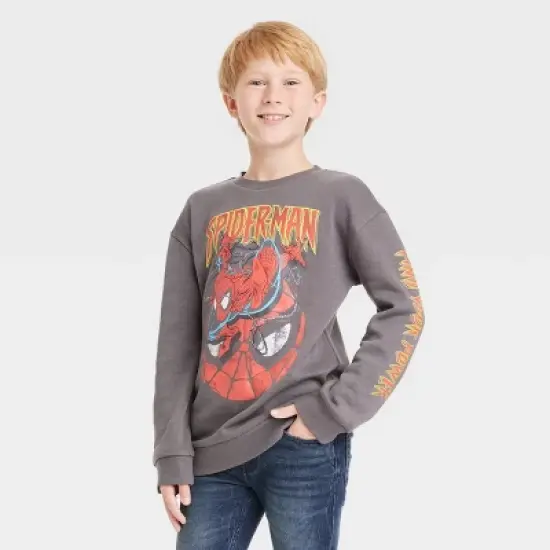 Boys' Marvel Spider-Man Crewneck Fleece Sweatshirt - Dark Gray image {3}