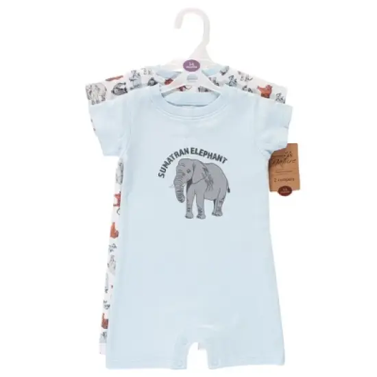 Touched by Nature Baby Organic Cotton Rompers 2pk, Endangered Elephant image {1}