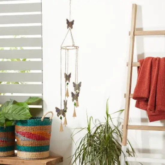 39" Iron Eclectic Butterfly Windchime - Olivia & May: Whimsical Home Decor, Easy Hang image {1}