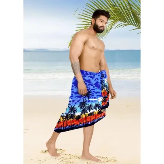 LA LEELA Men's Sarong Bath Hawaiian Pareo Wrap One Size Navy Beach image {2}