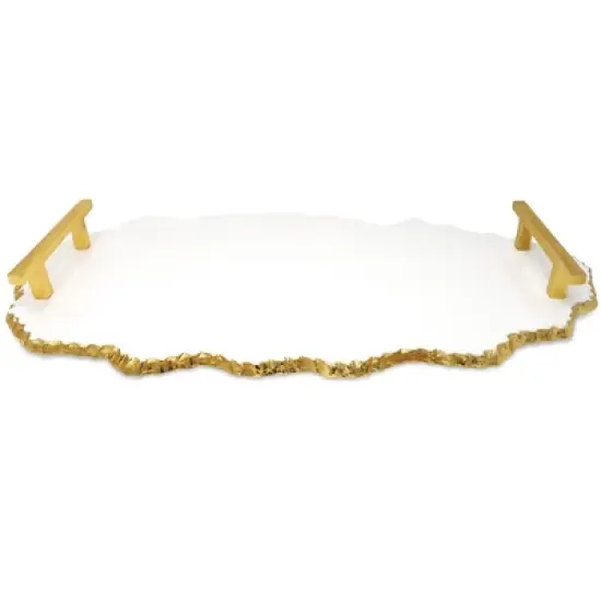 Classic Touch White Marble Platter with Gold Edge and Handles image {2}