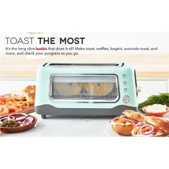 Dash ClearView Long Slot Toaster: See-Through 2-Slice Bagel Toaster, Aqua Green, 1100W, Spot Clean image {16}