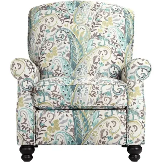 Elm Lane Ethel Skye Blue Paisley Patterned Recliner Chair Modern Armchair Comfortable Push Manual Reclining Footrest for Bedroom Living Room Reading image {8}