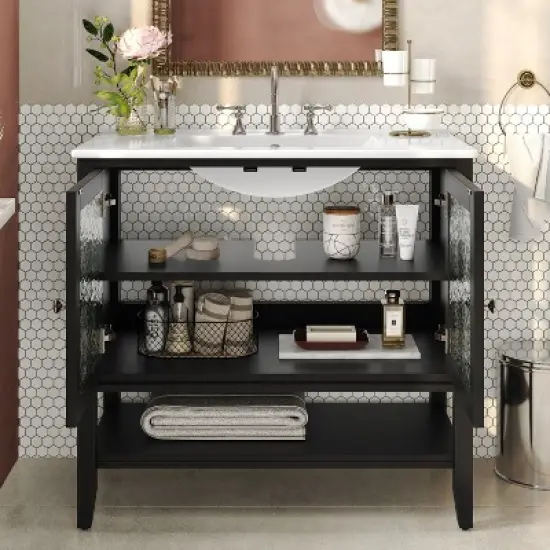 Christopher Knight Home Birgit 36" Modern Bathroom Vanity with Ceramic Sink and Adjustable Shelf image {1}