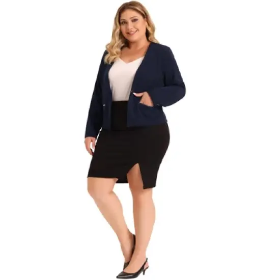 Agnes Orinda Women's Plus Size Work Office Zip Lapel Jacket Blazers image {2}