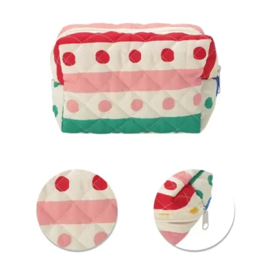 Unique Bargains Stripes Dots Quilted Square Flowers Makeup Bag Assorted Color 1 Pc image {3}