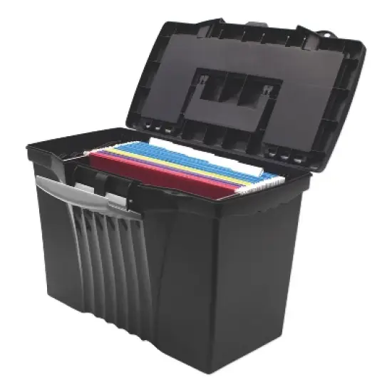 Storex Portable Letter/Legal Filebox with Organizer Lid, Letter/Legal Files, 14.5" x 10.5" x 12", Black image {5}