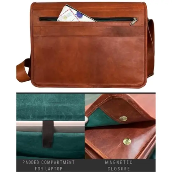 14" Leather Messenger Bag for Men & Women &ndash; Full Grain Vintage Crossbody Satchel image {5}