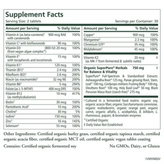 Pure Synergy Vita&bull;Min&bull;Vitality&reg; for Men &ndash; Multivitamin with Adaptogens for Energy & Hormone Support | 60 Tablets image {2}
