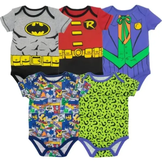 DC Comics Justice League Batman Joker Riddler Newborn Baby Boys 5 Pack Short Sleeve Bodysuits  image {9}