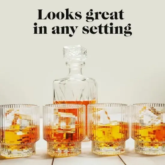 American Atelier Vintage Art Deco 9 oz. Fluted Drinking Glasses Set of 4, Old Fashion Tumbler for Cocktails, Ribbed Lowball Glass Cup, Clear image {6}