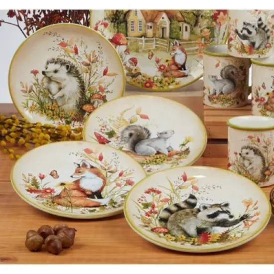 Certified International Set of 4 Woodland Critters Dessert Plates image {1}
