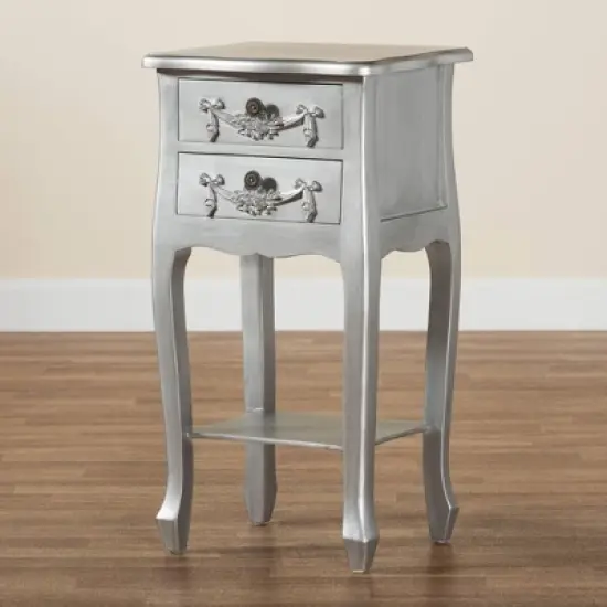 Eliya Brushed Wood 2 Drawer Nightstand Silver - Baxton Studio image {8}