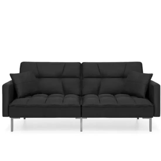 Best Choice Products Convertible Living Room Linen Fabric Tufted Split-Back Futon Sofa w/ 2 Pillows image {10}