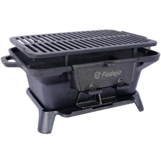 Oval Cast Iron Grill Outdoor, Portable Charcoal Grill and Tabletop Cast Iron Skillet,100% Cast Iron, Enameled, Small Charcoal Grill,Hibachi Grill image {2}
