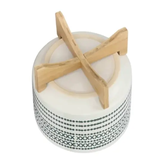 Sagebrook Home 10" Wide Patterned Ceramic Planter Pot with Wood Stand Blue image {4}