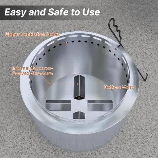 ALAULM 19-Inch Smokeless Fire Pit,Portable Outdoor Smokeless Stove-Wood Burning Stainless Steel Fireplace&Ash Poker&Carry Bag,for 4-6 People,Silver image {4}