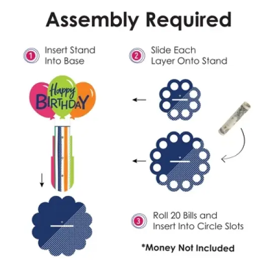 Big Dot of Happiness Cheerful Happy Birthday - DIY Colorful Birthday Party Money Holder Gift - Cash Cake image {4}