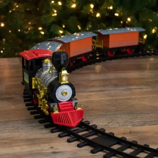 Northlight 20-Piece Battery Operated Red and Orange Animated Classic Christmas Train Set with Sound image {1}
