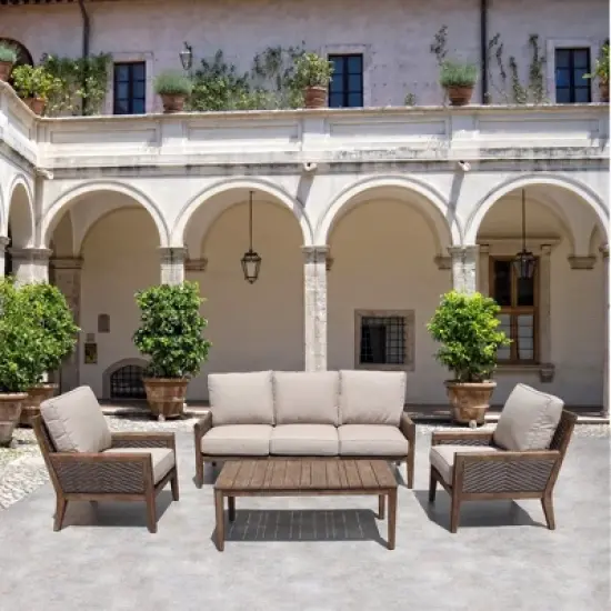 Courtyard Casual Bermuda FSC Teak 4 pc Sofa Seating Set  Includes:  One Sofa, One Coffee Table & Two Club Chairs image {1}