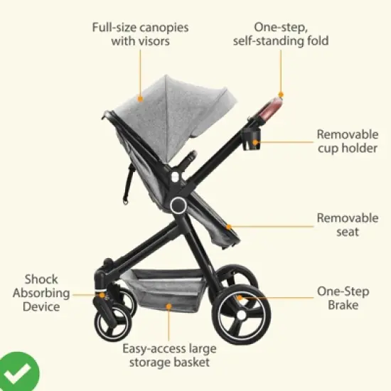 Convertible Baby Stroller 2 in 1 with Adjustable Backrest & Canopy Foldable Aluminum Alloy Anti-Shock image {1}