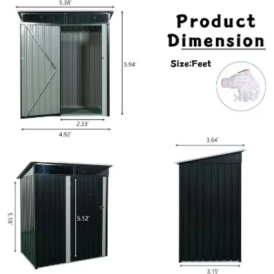 5x3 Foot Metal Storage Shed, Outdoor Steel Utility Shed with Locking Door, Perfect for Trash Cans & Yard Tools, Durable Construction image {3}