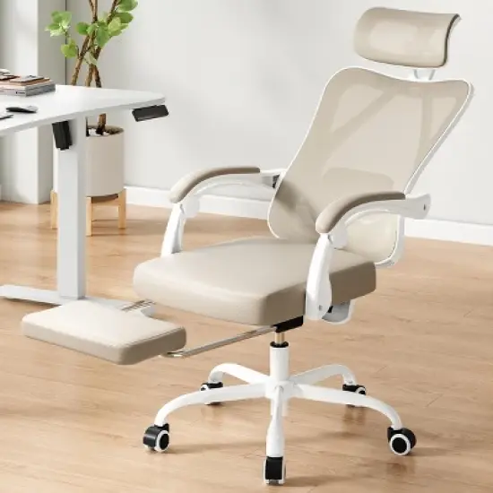 GlasFlength Task and Office Chairs with Support Armrest，Ergonomic, Adjustable，Computer Chair and Gaming Chair, Beige, 24"*24.8"*49.2" image {3}