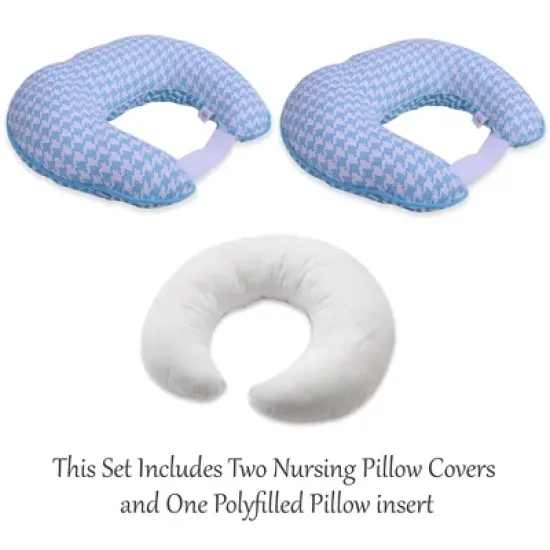 Bacati - 3 pc Houndstooth/Herringbone Aqua Muslin Hugster Feeding & Infant Support Nursing Pillow with 2 removable zippered covers  image {6}