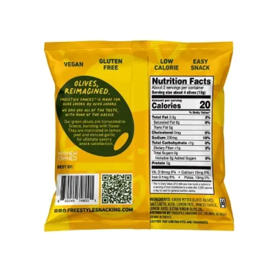Freestyle Snacks Lemon Garlic Green Olives - 1.1oz image {1}